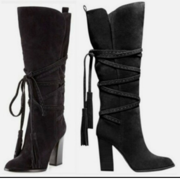 Michael Kors Womens Black Jessa Lace up Tassel Suede Boots - Picture 2 of 3